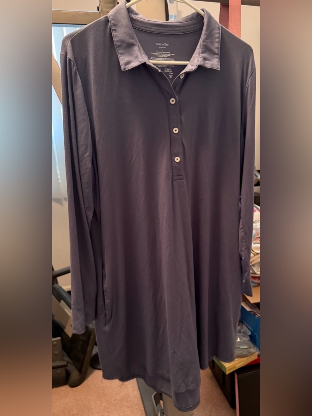NWOT L Women’s Long Sleeve Sleep Shirt in Navy Blue w/Pockets